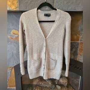 Sutton Cashmere light grey long duster length button-front cardigan sweater smal
